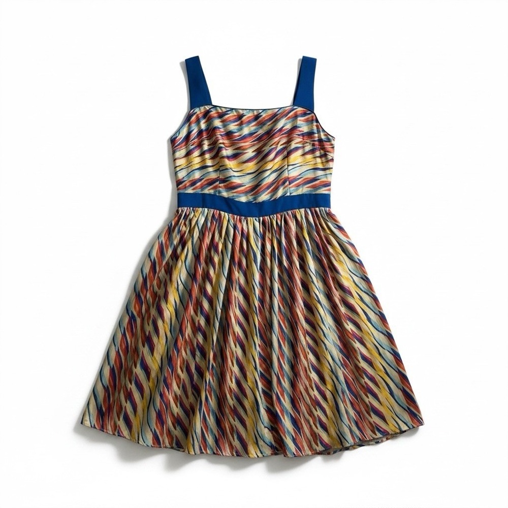 Mr Water Dress Rainbow Fit Flare Satin Sleeveless Midi XXL Retro Party Event